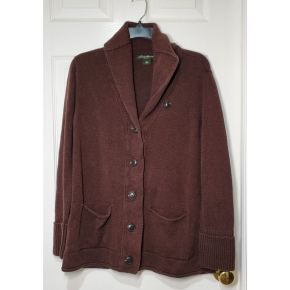 Eddie Bauer Button-Up Brown Cardigan with Pockets Womens Size PL - Picture 1 of 13